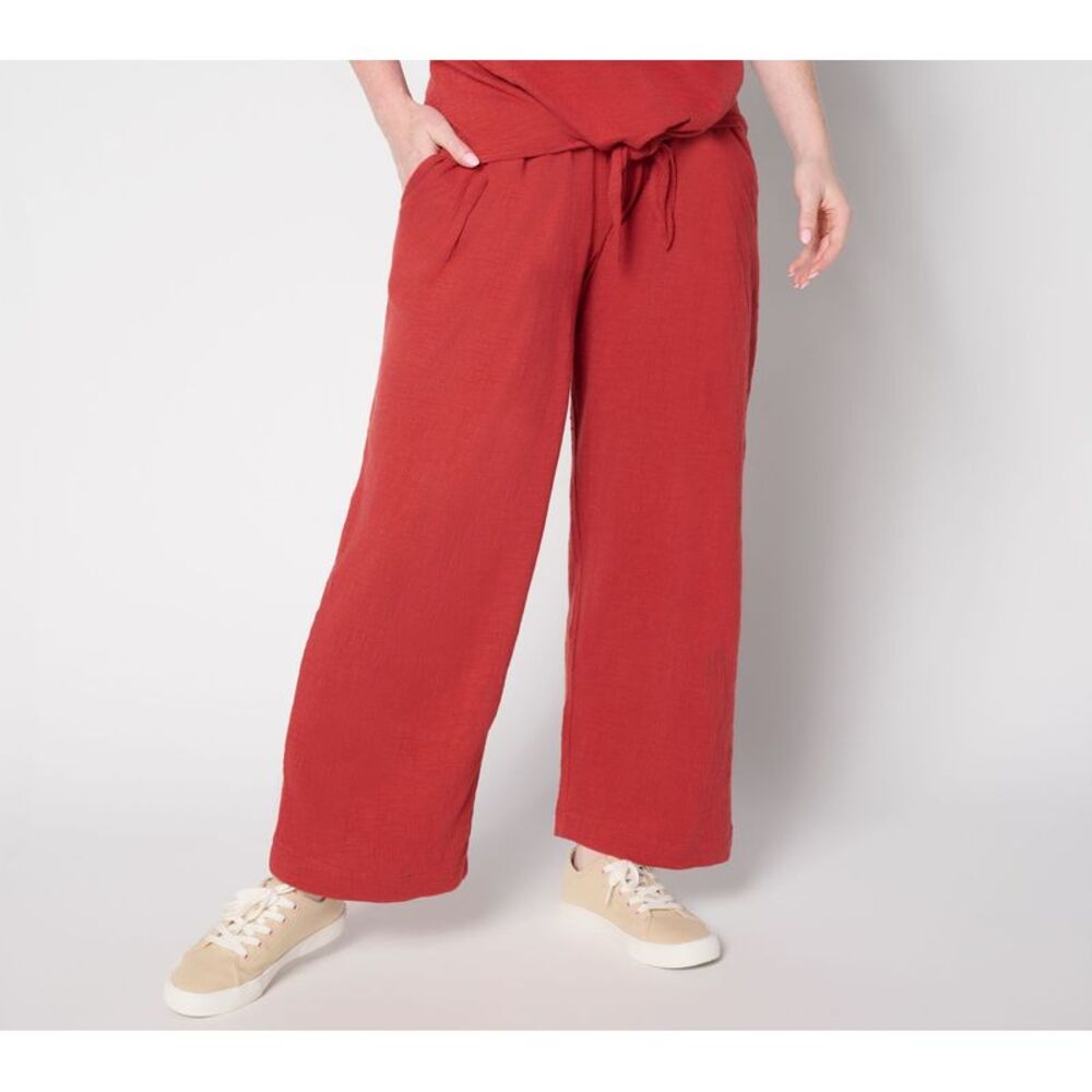 Anybody Women's Pants Sz XS Crinkle Knit Jersey_Wide Leg Crop Red A697153